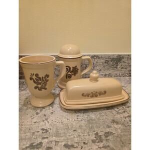Pfaltzgraff Village Dinnerware Lot – Butter Dish, Mug, Shaker – Brown Floral